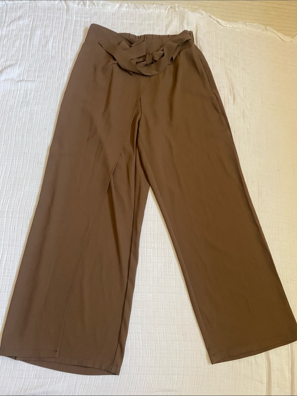 HALARA Wide-Leg Tie Waist Pants - Brown
